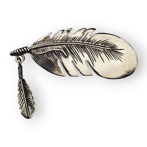 Southwestern Feather Brooch Silver Tone Dangle Charm Large Vintage 2.75" Wide